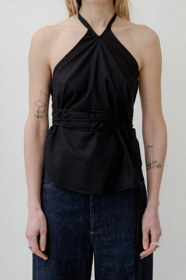 BASERANGE 25 Spring/Summer France Silk Toma Top Strap Vest BAS-TOMA-WS-000-HEI Black